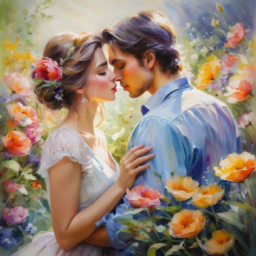 romantic portrait,romantic scene,young couple,scent of roses,kiss flowers,vintage boy and girl,beautiful couple,love in the mist,scent of jasmine,amorous,flower painting,romantic look,with roses,oil painting on canvas,spray roses,serenade,honeymoon,oil painting,everlasting flowers,wedding couple