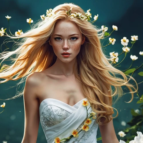 jessamine,beautiful girl with flowers,flower fairy,faerie,fairy queen,girl in flowers,celtic woman,faery,fantasy art,elven flower,white rose snow queen,flower girl,fantasy portrait,yellow rose background,golden flowers,romantic portrait,world digital painting,wild roses,scent of jasmine,aphrodite,Conceptual Art,Fantasy,Fantasy 06