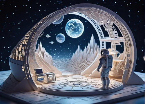 stargate,moon base alpha-1,stage design,musical dome,moon vehicle,3d fantasy,moon car,copernican world system,sci fiction illustration,ufo interior,parabolic mirror,planetarium,snow globe,igloo,earth station,building sets,snowhotel,circus stage,sky space concept,portals,Unique,Paper Cuts,Paper Cuts 03