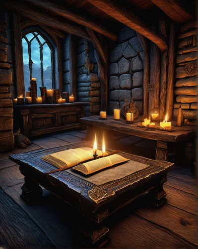 fireplaces,guestbook,candlelight,candlelights,candlemaker,fireplace,hearth,collected game assets,prayer book,visual effect lighting,wooden beams,wooden mockup,music chest,warm and cozy,writing desk,tealight,apothecary,parchment,fire place,fireside,Illustration,Abstract Fantasy,Abstract Fantasy 02