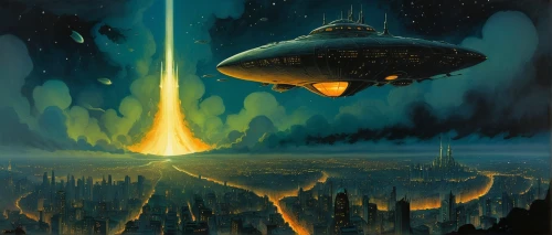 sci fiction illustration,airships,futuristic landscape,sci fi,science fiction,ufo intercept,airship,sci-fi,sci - fi,science-fiction,alien ship,scifi,ufo,ufos,alien invasion,spaceships,space ships,flying saucer,saucer,alien world,Illustration,Realistic Fantasy,Realistic Fantasy 04