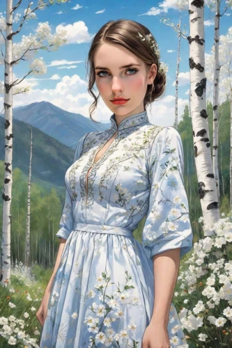 girl with tree,girl in flowers,girl in a long dress,girl in the garden,girl picking flowers,portrait of a girl,country dress,fantasy portrait,lilian gish - female,girl with bread-and-butter,mystical portrait of a girl,a girl in a dress,victorian lady,linden blossom,painter doll,girl with cloth,suit of the snow maiden,milkmaid,romantic portrait,girl picking apples,Digital Art,Comic