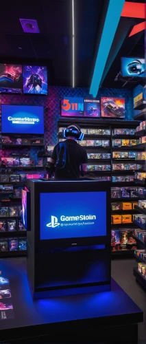 game room,computer store,cosmetics counter,video consoles,consoles,game consoles,digital cinema,game bank,gamer zone,lures and buy new desktop,marine electronics,playstation,product display,store,shoe store,ps5,playstation 4,the shop,precision sports,music store,Illustration,Realistic Fantasy,Realistic Fantasy 05