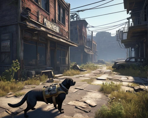 fallout4,dog street,croft,stray dogs,strays,wasteland,hunting dogs,rescue alley,abandoned dog,canis panther,companion dog,post apocalyptic,street dog,street dogs,stray dog,wild dog,stray cats,old linden alley,alley cat,action-adventure game,Illustration,Retro,Retro 05