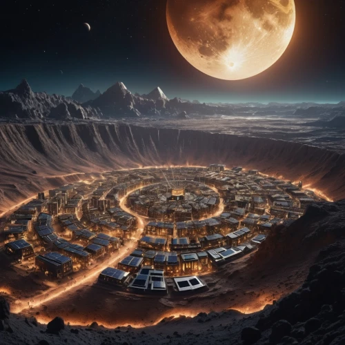 moon valley,lunar landscape,alien planet,valley of the moon,desert planet,planet mars,futuristic landscape,alien world,exoplanet,fire planet,terraforming,red planet,moonscape,ancient city,flaming mountains,phase of the moon,moon base alpha-1,planet eart,martian,crater,Photography,General,Cinematic