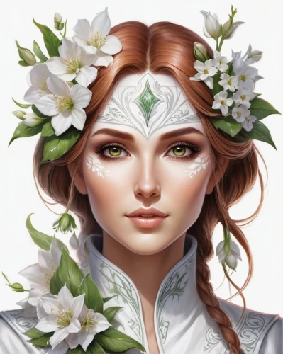 elven flower,flower crown,laurel wreath,spring crown,white rose snow queen,floral wreath,flower fairy,flora,blooming wreath,faery,flower girl,white blossom,elven,dryad,lily of the field,flower crown of christ,faerie,flowers png,jessamine,fantasy portrait,Conceptual Art,Fantasy,Fantasy 30