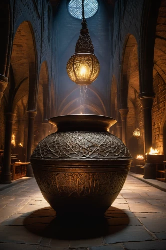 islamic lamps,stone lamp,ancient singing bowls,incense burner,morocco lanterns,medieval hourglass,singing bowls,incense with stand,asian lamp,urn,tibetan bowl,wooden bowl,a bowl,singing bowl,singingbowls,potter's wheel,cauldron,mortar and pestle,bowl,illuminated lantern,Illustration,Realistic Fantasy,Realistic Fantasy 16