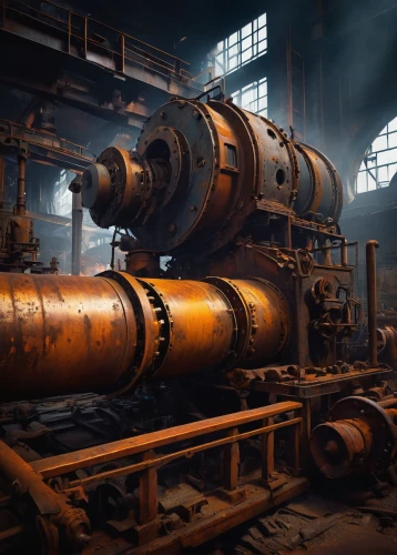 industrial tubes,heavy water factory,combined heat and power plant,steam power,industrial landscape,industrial plant,steel mill,iron pipe,pressure pipes,steelworker,metallurgy,gas compressor,pipe work,steam engine,industrial,tank cars,machinery,steampunk gears,pumping station,power plant,Conceptual Art,Sci-Fi,Sci-Fi 22