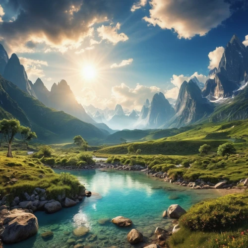 fantasy landscape,landscape background,mountainous landscape,landscape mountains alps,mountain landscape,beautiful landscape,mountain scene,nature landscape,landscapes beautiful,the alps,fantasy picture,mountain valleys,alpine region,mountain range,panoramic landscape,full hd wallpaper,high alps,background view nature,the landscape of the mountains,mountainous landforms,Photography,General,Realistic