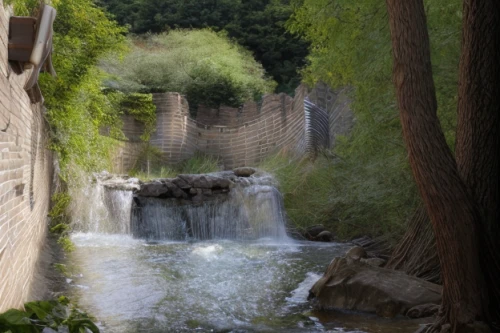 water channel,jordan river,watercourse,huacachina oasis,gioc village waterfall,water flowing,source de la sorgue,tributary,canal tunnel,water flow,isfahan city,flowing water,wadi dana,a small waterfall,water wall,water mill,turpan,city moat,green waterfall,wall,Light and shadow,Landscape,Great Wall