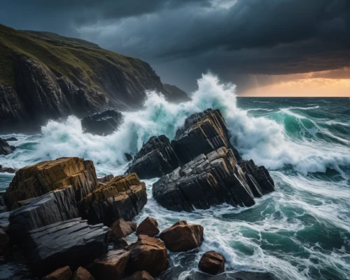 stormy sea,rocky coast,seascapes,sea storm,neist point,sea stack,donegal,northern ireland,seascape,giants causeway,norway coast,landscape photography,crashing waves,north sea coast,ireland,coastal landscape,orkney island,north atlantic,rocky beach,north sea,Photography,General,Fantasy