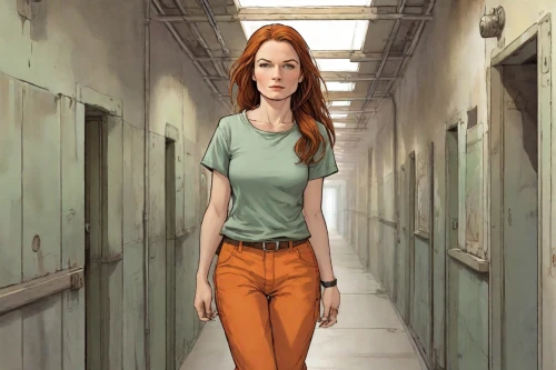 women clothes,woman walking,women's clothing,clary,prisoner,sci fiction illustration,clementine,khaki pants,cargo pants,female doctor,the girl at the station,girl walking away,main character,coveralls,prison,woman shopping,female worker,alley,a pedestrian,pedestrian,Digital Art,Comic