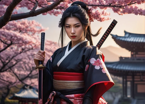 geisha,geisha girl,plum blossoms,japanese woman,plum blossom,japanese sakura background,samurai,beautiful girls with katana,mulan,mukimono,oriental princess,korean culture,japanese culture,hanbok,samurai fighter,katana,sakura blossom,cherry blossom japanese,japanese cherry,japanese cherry blossom,Illustration,Abstract Fantasy,Abstract Fantasy 01