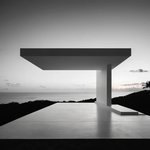 dunes house,cubic house,modern architecture,archidaily,outdoor table,frame house,beach house,black table,blackandwhitephotography,architectural,pergola,roof landscape,house silhouette,cube house,mirror house,contemporary,conference table,outdoor structure,architecture,futuristic architecture,Illustration,Black and White,Black and White 33