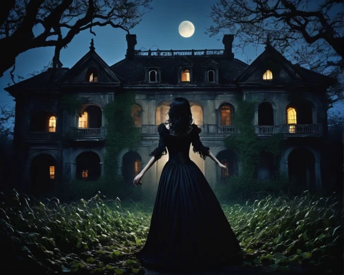 witch house,house silhouette,witch's house,haunted castle,ghost castle,the haunted house,haunted house,gothic dress,fantasy picture,fairy tale,gothic woman,a fairy tale,fairy tale castle,doll's house,gothic style,fairy tales,haunted,fairytale,fairytales,queen of the night,Illustration,Japanese style,Japanese Style 20