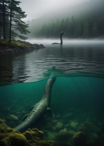 water snake,salt water crocodile,marine reptile,underwater landscape,crocodile,freshwater crocodile,alligator lake,water creature,calm water,gharial,sea snake,saltwater crocodile,crocodilian,emerald sea,calm waters,foggy landscape,crocodile tail,alligator,serpent,vancouver island,Conceptual Art,Daily,Daily 16