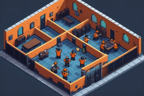 prison,isometric,barracks,kennel,retirement home,dormitory,rooms,an apartment,animal containment facility,rescue alley,prisoner,apartment house,cold room,treatment room,game illustration,basement,dungeon,arbitrary confinement,security concept,shared apartment,Art,Artistic Painting,Artistic Painting 40