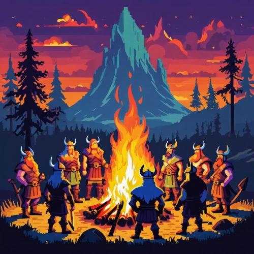 campfire,campfires,fire background,camp fire,fire mountain,fire in the mountains,pixel art,campers,vikings,game illustration,bonfire,forest fire,fire land,villagers,log fire,november fire,scouts,campsite,fire dance,adventure game,Unique,Pixel,Pixel 05