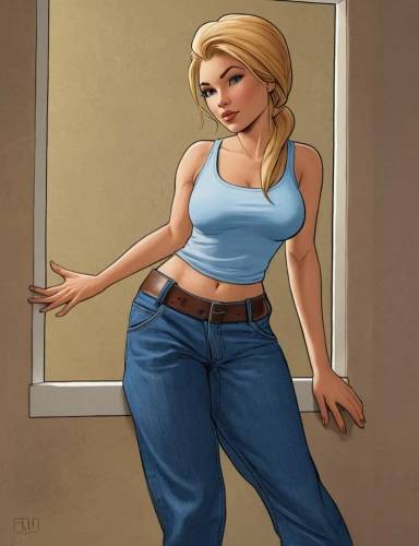 jeans background,sweatpant,crop top,high jeans,sweatpants,female model,elsa,digital painting,blonde woman,high waist jeans,merilyn monroe,jeans,cotton top,proportions,blue jeans,laurie 1,lori,abs,bluejeans,young woman,Illustration,American Style,American Style 04