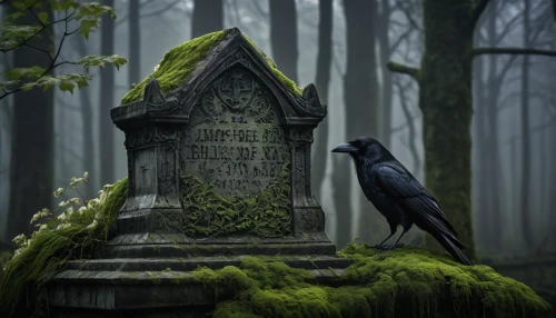 resting place,burial ground,tombstones,corvidae,grave stones,murder of crows,life after death,animal grave,old graveyard,raven bird,forest cemetery,memento mori,mourning swan,graveyard,raven sculpture,gravestones,calling raven,king of the ravens,cemetary,ravens,Conceptual Art,Sci-Fi,Sci-Fi 18