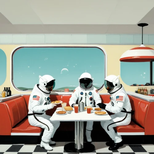 retro diner,diner,astronauts,fast food restaurant,drive in restaurant,spacesuit,dining,spacefill,astronautics,sci fiction illustration,breakfast table,space voyage,breakfast on board of the iron,space tourism,space art,ufo interior,fast-food,mission to mars,a restaurant,astronaut,Illustration,Japanese style,Japanese Style 08