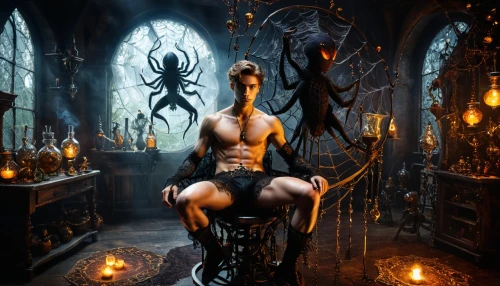 vanitas,dark art,gothic portrait,fantasy picture,gothic style,dark gothic mood,fantasy art,candlemaker,gothic,gothic fashion,sepulchre,the throne,arachnid,black candle,danse macabre,apothecary,dark cabinetry,zodiac,throne,widow spider,Illustration,Abstract Fantasy,Abstract Fantasy 01