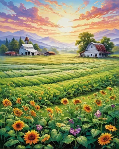 meadow landscape,farm landscape,home landscape,rural landscape,meadow in pastel,landscape background,blooming field,flower field,sunflower field,farm background,flowers field,summer meadow,field of flowers,vegetables landscape,nature landscape,salt meadow landscape,flower meadow,beautiful landscape,landscape nature,green meadow,Illustration,Paper based,Paper Based 09