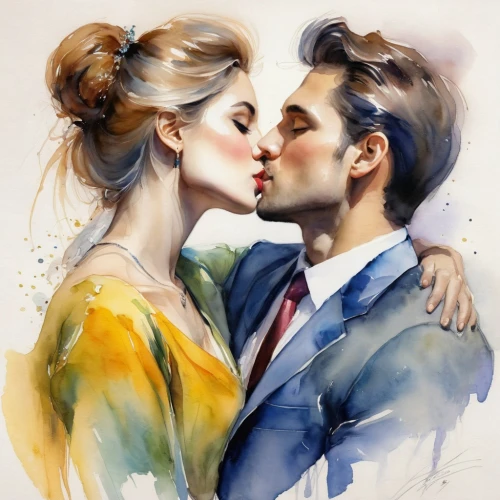 romantic portrait,young couple,kissing,two people,amorous,cheek kissing,fashion illustration,watercolor painting,tango,girl kiss,watercolor,dancing couple,boy kisses girl,vintage man and woman,watercolor pencils,boy and girl,vintage boy and girl,wedding couple,pda,kissel,Illustration,Paper based,Paper Based 11