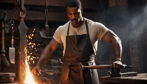 blacksmith,tinsmith,forge,steelworker,wood shaper,iron-pour,metalsmith,farrier,craftsman,iron pour,a carpenter,smelting,carpenter,craftsmen,woodworker,fire master,shoemaking,silversmith,gunsmith,blue-collar worker,Illustration,Realistic Fantasy,Realistic Fantasy 21