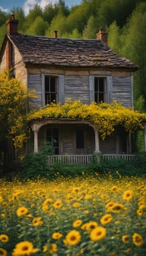 country cottage,little house,lonely house,home landscape,summer cottage,old house,old home,yellow garden,dandelion meadow,country house,homestead,farmhouse,doll's house,abandoned house,cottage garden,miniature house,farm house,small house,cottage,dandelion hall,Photography,General,Fantasy