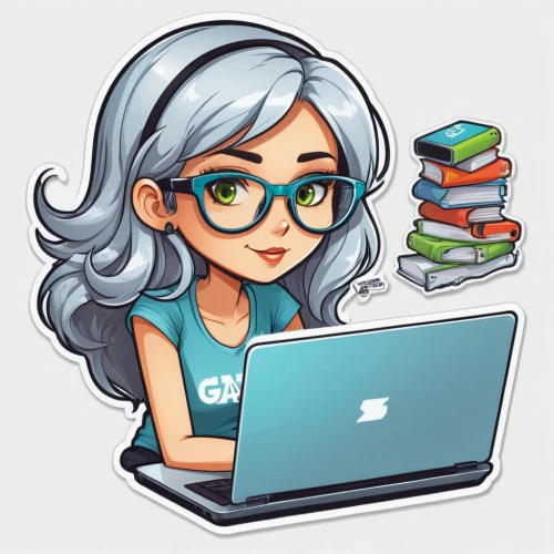 flat blogger icon,reading glasses,girl studying,publish a book online,blogger icon,girl at the computer,librarian,bookkeeper,illustrator,publish e-book online,author,e-book readers,writing-book,book glasses,computer icon,social media icon,vector illustration,correspondence courses,clipart sticker,wordpress icon,Unique,Design,Sticker