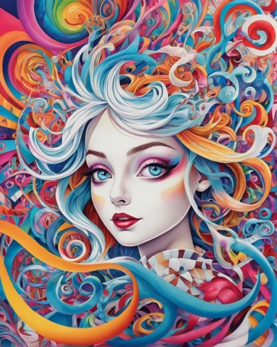 psychedelic art,medusa,colorful spiral,boho art,coral swirl,mermaid vectors,aquarius,swirling,fantasy art,mermaid background,swirls,fantasy portrait,siren,psychedelic,mystical portrait of a girl,colorful background,flora,zodiac sign gemini,gemini,the zodiac sign pisces,Illustration,Realistic Fantasy,Realistic Fantasy 39