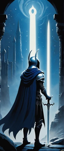 excalibur,heroic fantasy,massively multiplayer online role-playing game,portal,game illustration,swordsman,hooded man,swordsmen,king sword,scythe,castleguard,lone warrior,fantasy picture,doctor doom,knight,games of light,cg artwork,background image,twitch logo,wall,Conceptual Art,Sci-Fi,Sci-Fi 14