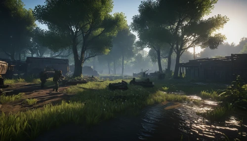 farmstead,riverside,swampy landscape,rustico,canals,riverbank,tributary,dirt road,backwater,wild west,witcher,graphics,plains,croft,green valley,rural landscape,the evening light,watercourse,idyllic,countryside,Illustration,Paper based,Paper Based 23