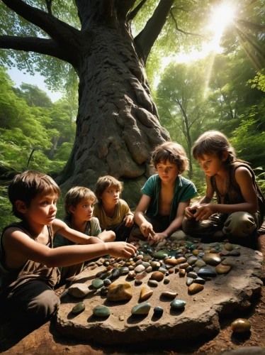 happy children playing in the forest,stone age,children playing,children learning,prehistoric art,children drawing,neo-stone age,children studying,game illustration,children's background,tabletop game,board game,neolithic,children play,neanderthals,ancient people,settlers of catan,nomadic children,chess game,acorns,Photography,Black and white photography,Black and White Photography 02