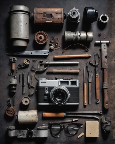 photographic equipment,vintage camera,photography equipment,old camera,photo equipment with full-size,still life photography,camera equipment,assemblage,woodtype,leica,sewing tools,analog camera,old suitcase,tools,camera accessories,camera gear,ambrotype,gunsmith,filming equipment,vintage box camera,Unique,Design,Knolling