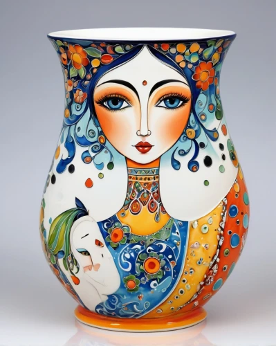 enamel cup,russian doll,earthenware,vase,girl with cereal bowl,flower vase,chinese art,chinese teacup,amphora,matryoshka doll,pottery,decorative figure,shashed glass,enamelled,ceramics,oriental girl,folk art,handicrafts,oriental painting,glass painting,Illustration,Abstract Fantasy,Abstract Fantasy 13
