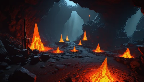 lava cave,lava tube,lava balls,lava,lava river,pit cave,lava flow,cave,cave tour,volcanic,volcano,magma,volcanic field,lava dome,embers,sea caves,volcanic landscape,fissure vent,stalagmite,fireplaces,Illustration,Abstract Fantasy,Abstract Fantasy 07