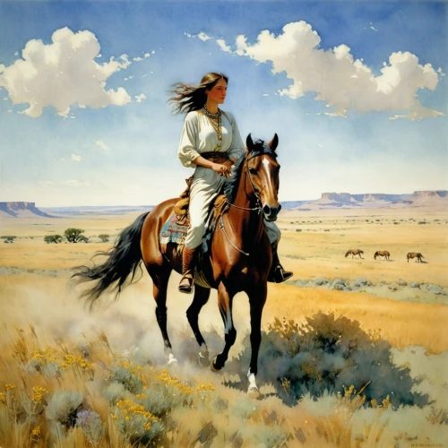 man and horses,buckskin,horse herder,western riding,red cloud,war bonnet,horseback,cheyenne,painted horse,american indian,cherokee,the american indian,palomino,galloping,horse running,brown horse,horseman,horsemanship,native american,prairie,Illustration,Paper based,Paper Based 23