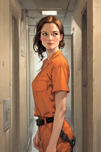 female doctor,female nurse,janitor,spy,katniss,prisoner,woman holding gun,cg artwork,the girl at the station,girl with a gun,orange,policewoman,princess leia,sci fiction illustration,girl with gun,nurse uniform,daisy jazz isobel ridley,female worker,detention,operator,Digital Art,Comic