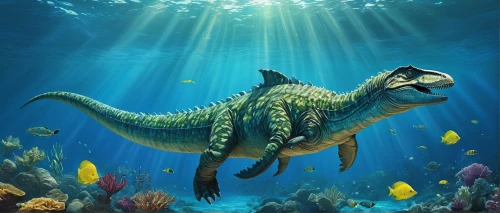 marine reptile,ankylosaurus,aucasaurus,spinosaurus,cynorhodon,tirannosaurus,landmannahellir,salt water crocodile,dino,dinosaruio,crocodilia,crocodilian,palaeontology,gharial,sea animal,aquatic animals,cretoxyrhina,false gharial,crocodilian reptile,reconstruction,Art,Classical Oil Painting,Classical Oil Painting 20