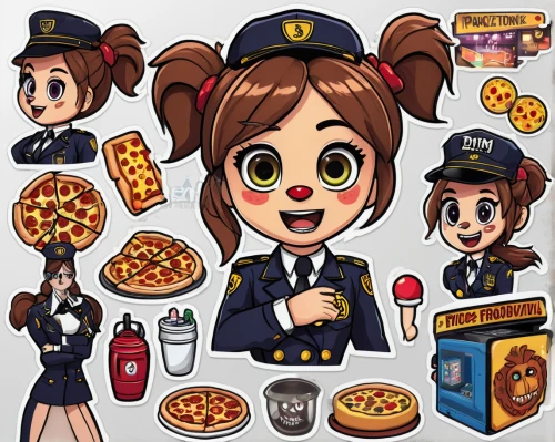 pizza supplier,order pizza,pizza service,policewoman,officer,police officer,chef's uniform,pizzeria,nypd,police uniforms,emt,icon set,garda,hostess,woman fire fighter,navy beans,firefighters,waitress,fire marshal,pizza hawaii,Unique,Design,Sticker