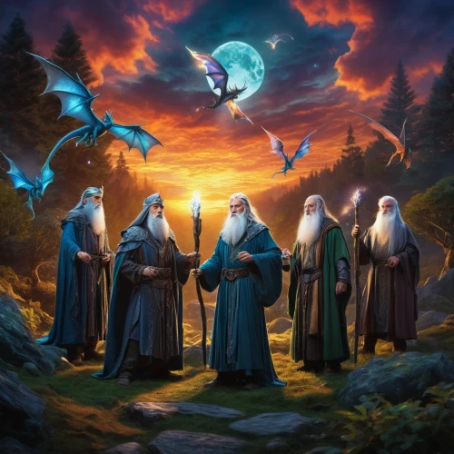druids,fantasy picture,celtic woman,gandalf,monks,angels of the apocalypse,wizards,elves flight,nuns,a flock of pigeons,fantasy art,celebration of witches,druid grove,northrend,twelve apostle,the abbot of olib,pilgrims,birds of the sea,the night of kupala,lord who rings,Illustration,Paper based,Paper Based 04