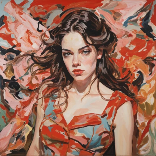 girl in flowers,kahila garland-lily,oil painting on canvas,girl in a wreath,oil on canvas,oil painting,flora,red magnolia,portrait of a girl,young woman,magnolia,girl in the garden,girl portrait,oil paint,peony,magnolias,vanessa (butterfly),painting technique,girl in cloth,art painting,Conceptual Art,Oil color,Oil Color 18