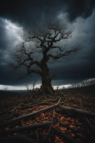 nature's wrath,isolated tree,dead wood,old gnarled oak,fallen trees on the,uprooted,gnarled,fallen tree,dead tree,the roots of trees,broken tree,black oak,scorched earth,ghost forest,creepy tree,damaged tree,burning tree trunk,lone tree,landscape photography,old tree,Illustration,Japanese style,Japanese Style 05