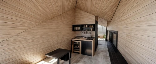 inverted cottage,cubic house,wooden sauna,wood doghouse,timber house,kitchen design,tile kitchen,kitchen interior,plywood,geometric style,cabin,small cabin,archidaily,hallway space,room divider,vaulted ceiling,pantry,vaulted cellar,modern kitchen,contemporary decor,Common,Common,Natural
