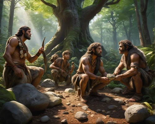 neanderthals,ancient people,aborigines,prehistory,prehistoric art,primitive people,paleolithic,human evolution,stone age,men sitting,neolithic,druids,neanderthal,aboriginal culture,aborigine,neo-stone age,germanic tribes,shamanism,male poses for drawing,natives,Conceptual Art,Fantasy,Fantasy 13