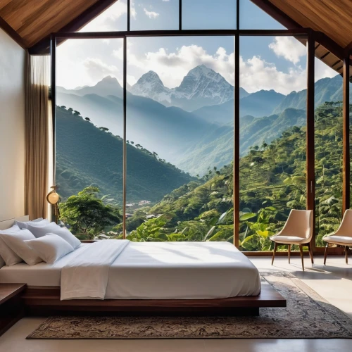 house in mountains,house in the mountains,sleeping room,bamboo curtain,canopy bed,japanese-style room,the cabin in the mountains,great room,roof landscape,window treatment,eco hotel,bedroom window,mountain range,japanese mountains,beautiful home,mountain scene,mountain view,mountainous landscape,window covering,mountain huts,Photography,General,Realistic