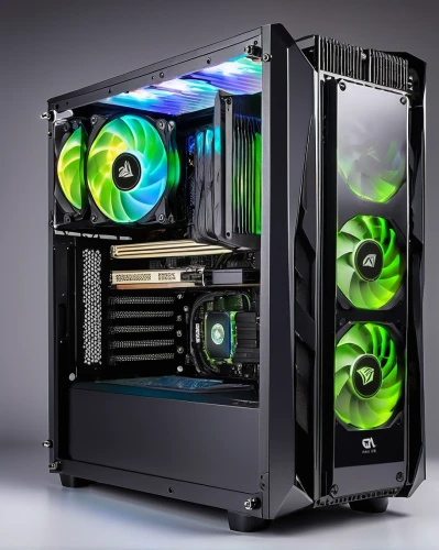 fractal design,gpu,pc,pc tower,graphic card,barebone computer,nvidia,steam machines,compute,leaves case,desktop computer,muscular build,computer cooling,green aurora,mechanical fan,2080ti graphics card,computer art,green power,computer case,3d rendered,Illustration,Paper based,Paper Based 10