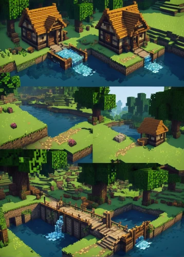 floating islands,floating huts,collected game assets,development concept,water mill,summer cottage,wooden houses,villages,pond,house with lake,cottages,garden buildings,resort town,popeye village,tavern,house by the water,huts,log home,docks,tileable,Unique,Pixel,Pixel 03